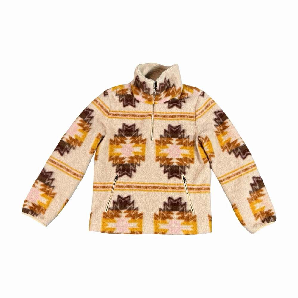 Faherty Geometric Fleece Half Zip Mock Neck Sweatshirt Pockets Women’s Size M